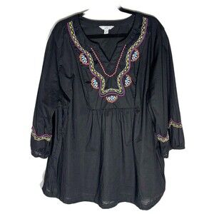 Croft & Barrow Womens Embroidered Tunic Top Size 3X Plus Peasant Cotton Boho